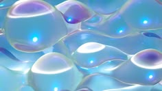 an image of soap bubbles floating in the air with blue and purple hues on them