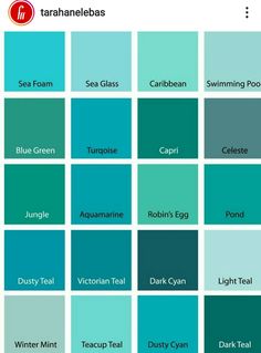 the shades of teal and blue are shown in this color chart for each room