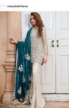 Net Shirt, Silver Outfits, Pakistani Couture, Shirt Trouser, Teal Velvet, Desi Clothes, Pakistan Fashion, Embroidered Pants