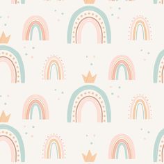 a pattern with rainbows and crowns on it