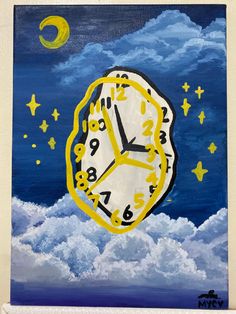 a painting of a clock in the sky