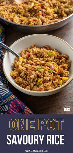 one pot savory rice in a white bowl