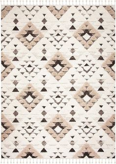 a white and brown rug with diamonds on it