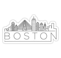 the boston skyline sticker is shown in black and white