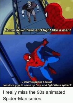 spider - man and the amazing spider - man are in this funny meme with caption