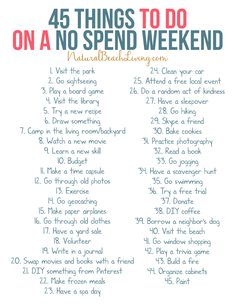 a list with the words, 45 things to do on a no spend weekend