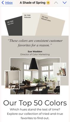 the website for interior paint and decorating company, which has been updated with new colors