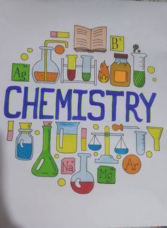 the word chemistry surrounded by science related items