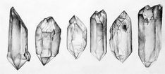 pencil drawing of different shapes and sizes of crystals