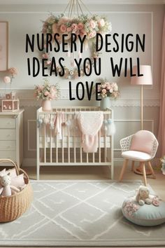 a baby's nursery with pink and white decor