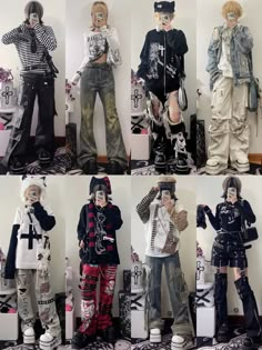 Y2k Outfits Feminine, Chinese Tomboy Outfits, Shibuya Outfit, Visual Kei Style, Outfit Ideas Collage, Outfits Feminine, Visual Kei Fashion, Fashion Design Classes