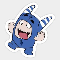 a cartoon character with an excited look on his face and hands in the air sticker