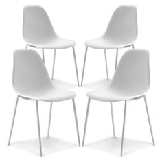 four white chairs sitting next to each other