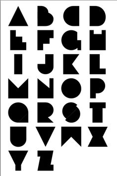 the letters are black and white with different shapes, sizes, and font options for each letter