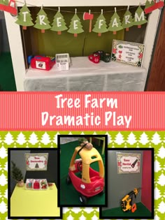 the tree farm dramatic play is set up for children