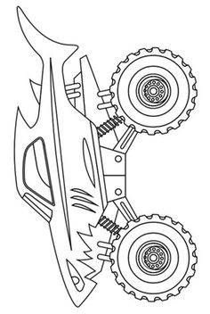 the monster truck coloring page is shown in black and white, with wheels on each side