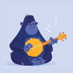 a monkey playing the ukulele with music notes coming out of its mouth