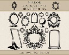 mirror svg and clipart bundle of 35 for silhouettes, frames, etc