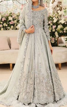 Light Grey Raw Silk Suit -   Pakistani Wedding Dresses Walima Dress For Bride, Pakistani Wedding Gown, Pakistani Gown, Dress For Bride, Pakistani Bridal Dress, Walima Dress, Organza Gowns, Bridal Dresses Pakistan, Pakistani Wedding Dress