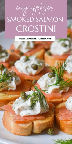 Smoked salmon crostini appetizer recipe Smoked Salmon Crostini, Salmon Crostini, Fancy Appetizers, Smoked Salmon Recipes, Crostini Recipes, Jar Kitchen