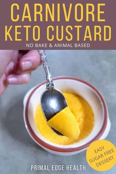 the cover of carnivore keto custard with a spoon in it