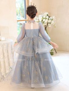 10% off now|Free shipping world-wide. Dreamy Sparkly Long Tulle Girls Prom Dress with Sequins Sleeves at GemGrace. Click to learn our pro custom-made service for wedding dress, formal dress. View #FlowerGirlDresseswithSleeves for more ideas.