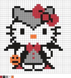 a cross stitch pattern with an image of a hello kitty in red and black colors