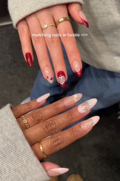 Valentines Day Nails 2023, Red Rhinestone Nails, Rihanna Nails, Handy Andy, Matching Nails, Kylie Nails, Valentines Day Nails, Manicure Nail Designs, Nails Today