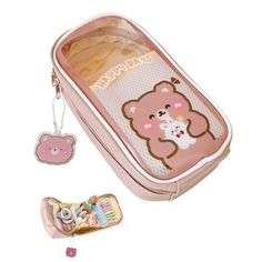 Cute Brown Bear Pencil Case, Aesthetic Pencil Pouch, Kawaii School Supplies Makeup Bag For Girl Women Adult Size: 8.54" x 4.52" x 2.36". Cute Pencil Shaped Pencil Case For Students, Pink Cases With Pen Holders For Everyday Use, Rectangular School Pouch With Pen Holders, Cute Pencil Case With Pen Holders, Cute Portable Pencil Case, Cute Pencil Case With Pen Holders For Students, Cute Back To School Cosmetic Bag With Pen Holders, Cute Back To School Cosmetic Bag With Pen Slots, Trendy Portable Pencil Case For School