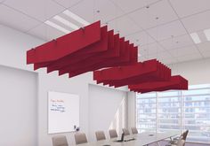 "Echodeco Acoustic Ceiling Baffles 3/8" (9MM) 48"W x 60"D - EGYR Desk" Sound Absorbing Ceiling, Ceiling Graphics, Acoustic Material, Soundproof Ceiling, Color Exploration, Panel Divider, Acoustic Ceiling, Red Office, Quiet Room