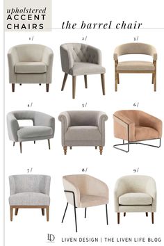 the different types of chairs that can be used for home decor or as an accent piece