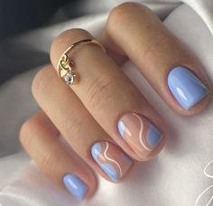 Nails For Super Short Nails, Nail Designs Waves, Short Modern French Nails, Mylee Gel Nail Designs, Two Color Nail Design Simple, Short Nail Designs For Graduation, Mail Polish Ideas Short Nails, Short Square Round Nail Designs, Two Different Nails On Each Hand