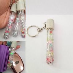 two photos one has a lighter and the other is a keychain with flowers on it