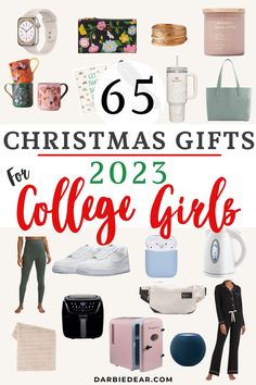 a gift collage of  65+ gifts that college girls told us they love Christmas List 2023 College Girl, Xmas Gifts For College Students, Gift Basket Ideas For College Girl, Christmas List Ideas 2023 College, Roommate Christmas Gifts College, Christmas Gifts For University Students, Christmas Must Haves 2023, College Gifts For Daughter, Dorm Gifts For Girls College