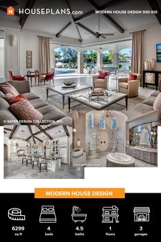 the modern house design is featured in this brochure, which includes an open floor plan