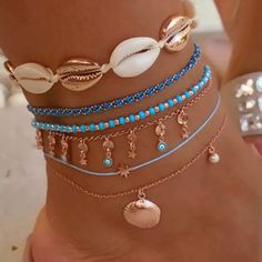 Different Bracelets, Star Anklet, Surf Jewelry, Foot Bracelet, Summer Anklets, Anklets Boho, Bracelets Design