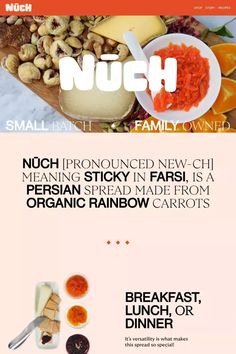 a menu with different types of food and drinks on the front, including carrots, nuts