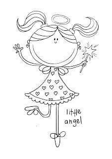 a drawing of a girl holding an umbrella with the words little angel written on it