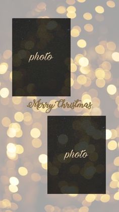 two christmas cards with the words photo and merry christmas photos in gold foil on them