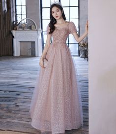 Tulle Homecoming Dress, A Line Evening Dress, Pink Prom Dress, Evening Dresses With Sleeves, Prom Ball Gown, Butterfly Wedding, Dress A Line, فستان سهرة, Pink Prom Dresses