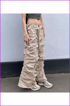 Casual Loose Ruched Wide Leg Pants FW5067 - Furdela Wholesale Scrunch Pants, Harajuku 90s, Y2k Cargo Pants, Fit Inspired, Parachute Cargo, Style Aesthetics, Trousers Women Wide Leg, Street Y2k, Slim Straight Pants