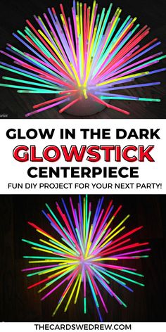 glow in the dark glowstickk centerpiece with text overlay