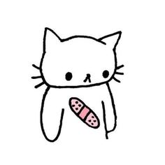 a drawing of a cat holding a pink object