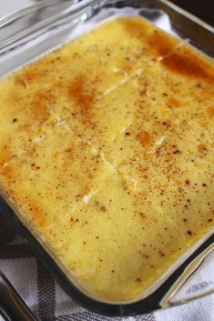 a casserole in a glass dish on a table