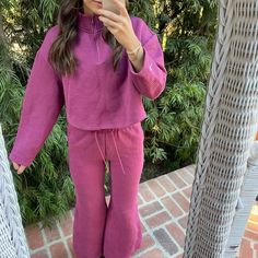 Woman’s 1/4 Zip Top And Wide Leg High Waist Sweatpants . Mulberry Rose/White Color. Nike Sportswear Tech Fleece, Sweat Set, Tech Fleece, Nike Pink, Sweat Pants, Zip Top, Nike Tops, Vintage Nike, Nike Sportswear