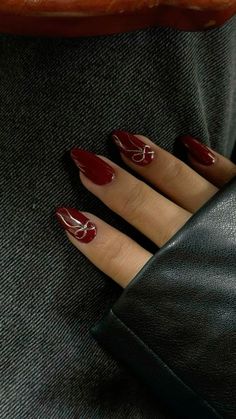 Nails To Go With Maroon Dress, Red Patterned Nails, Nails With Burgundy Dress, Dark Romance Nails, Nails 2024 Red, Red Dark Nails, Dark Maroon Nails, Dark Autumn Nails, Red Nails With Design