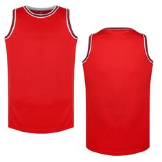 a red basketball jersey with white piping on the side