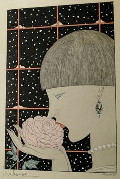 a drawing of a woman with a flower in her hand