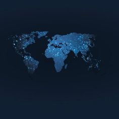 the world map is shown in blue and has many lights on it, including cities