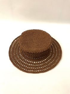 Brown Handmade Crochet Bucket Hat Raffia Hat Summer - Etsy Brown Woven Straw Boater Hat, Summer Hat With Crochet Lace, Brown Woven Crochet Bucket Hat, Bohemian Woven Brimmed Boater Hat, Brown Woven Boater Hat With Short Brim, Bohemian Brimmed Woven Boater Hat, Summer Beach Hats With Crochet Lace, Summer Beach Hat With Crochet Lace, Beach Hat With Adjustable Crochet Lace